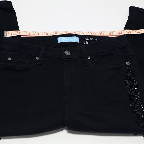 7 for all humankind black ankle skinny jeans with beaded fringe down the leg - Picture 14 of 16